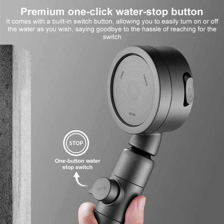 Three Setting Adjustable Filter Pressurized Shower Head Shower Nozzle with One Button Water Stop Switch - Titanium Gray