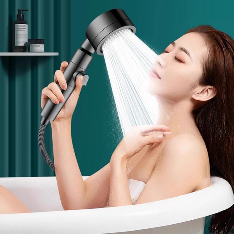 Three Setting Adjustable Filter Pressurized Shower Head Shower Nozzle with One Button Water Stop Switch - Titanium Gray