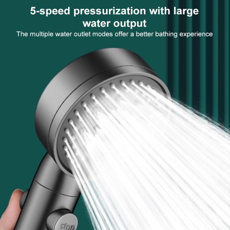 Portable 5-Setting Adjustable Pressurized Shower Head with One Button Water Stop Switch - Titanium Gray