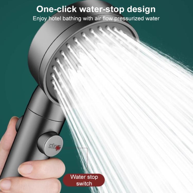 Portable 5-Setting Adjustable Pressurized Shower Head with One Button Water Stop Switch - Titanium Gray