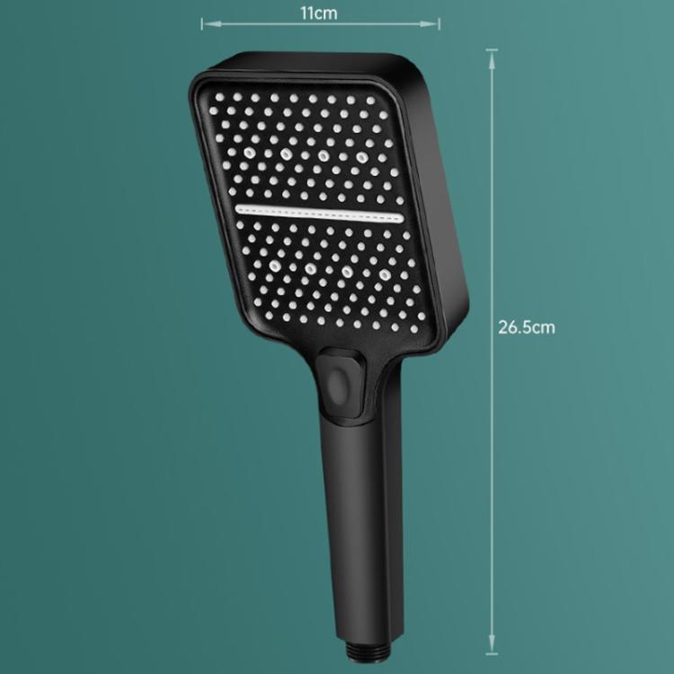Portable 3-Setting Adjustable Pressurized Square Large Panel Shower Head Shower Nozzle - Black