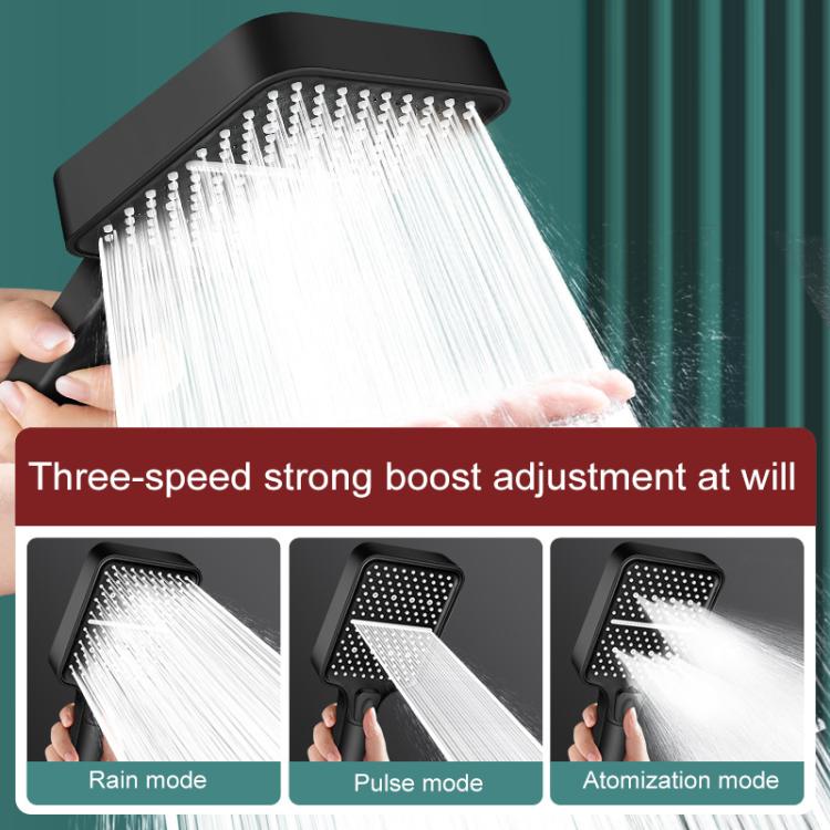 Portable 3-Setting Adjustable Pressurized Square Large Panel Shower Head Shower Nozzle - Black
