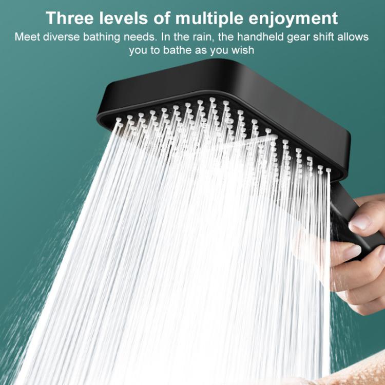 Portable 3-Setting Adjustable Pressurized Square Large Panel Shower Head Shower Nozzle - Black