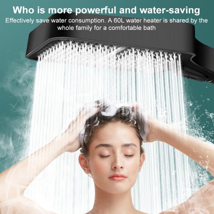 Portable 3-Setting Adjustable Pressurized Square Large Panel Shower Head Shower Nozzle - Black