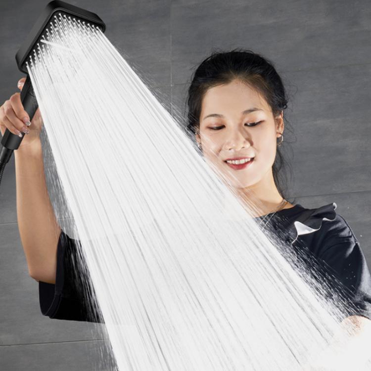 Portable 3-Setting Adjustable Pressurized Square Large Panel Shower Head Shower Nozzle - Black
