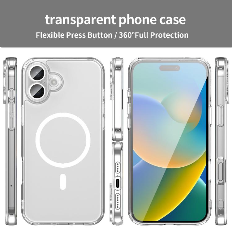For iPhone 16 Plus PC Hybrid TPU Airbag Shockproof MagSafe Phone Case