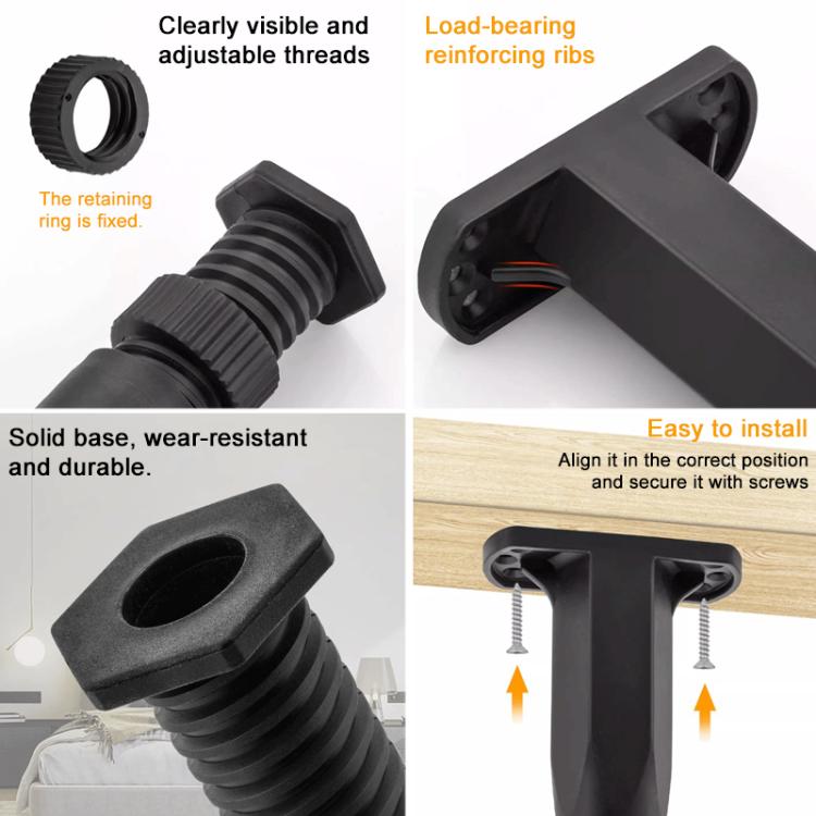 10pcs/Pack 9-16cm Adjustable Height Furniture Plastic Support Feet Bed Frame Crossbeam Support Brackets - Black