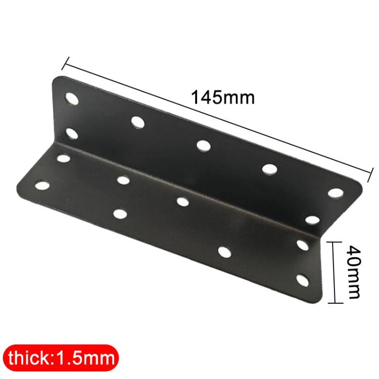 10pcs/Pack Furniture Connecting Corner Bracket Stainless Steel Metal L-Shaped Hinge Fixing Bracket, Size:145 x 40mm Small Hole - Black