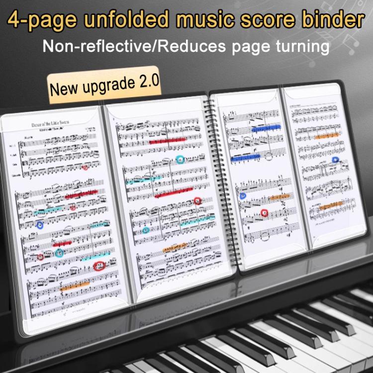 Expandable Non-reflective Piano Music Sheet Binder Folder, Black 60 Pages with Index Tabs & Pen