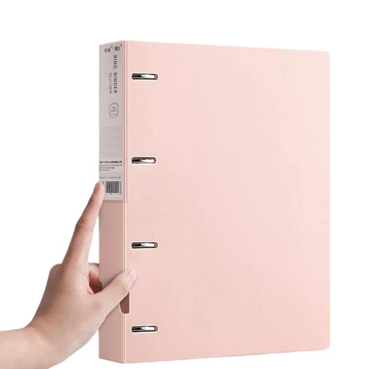 A4 Thickened Four-hole Document Storage Binder Folder, Pink with 50 Pages Inner Pocket