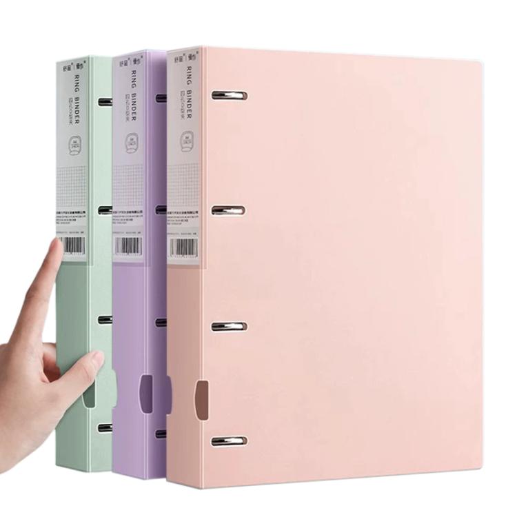 A4 Thickened Four-hole Document Storage Binder Folder, Pink+Purple+Green with 100 Pages Inner Pocket