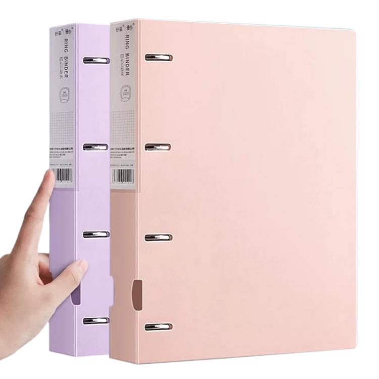 A4 Thickened Four-hole Document Storage Binder Folder, Pink+Purple with Hole Puncher