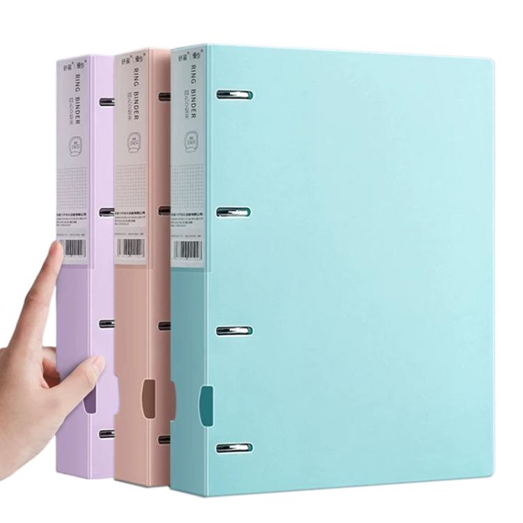 A4 Thickened Four-hole Document Storage Binder Folder, Blue+Pink+Purple with Hole Puncher