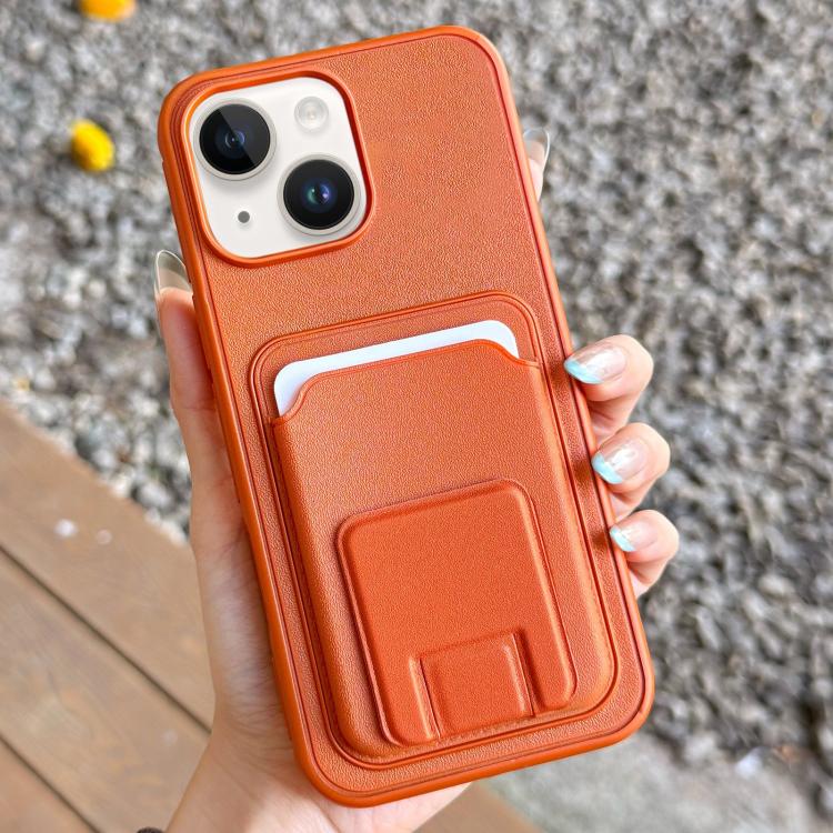 For iPhone 15 Plus Square Folding Card Bag Holder Phone Case