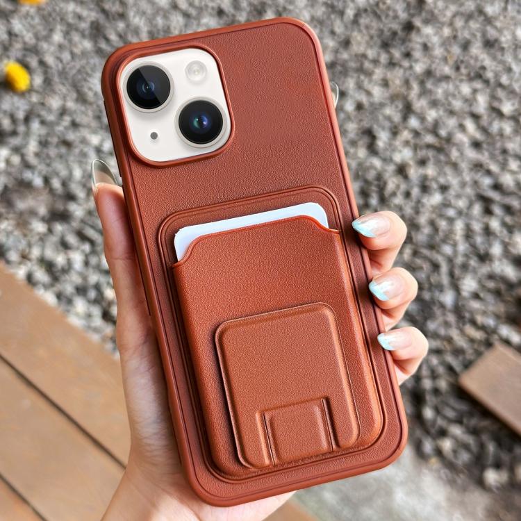 For iPhone 14 Square Folding Card Bag Holder Phone Case