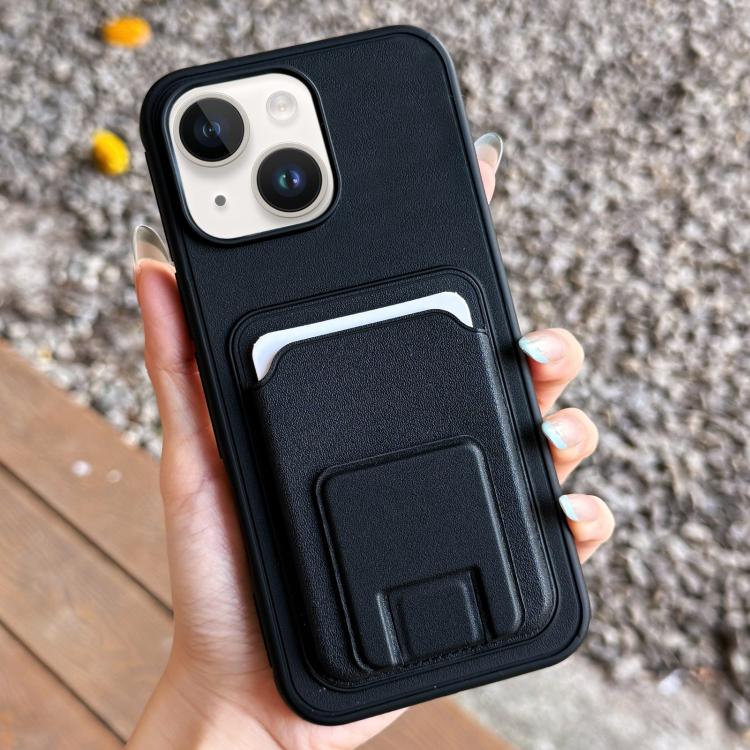 For iPhone 14 Plus Square Folding Card Bag Holder Phone Case