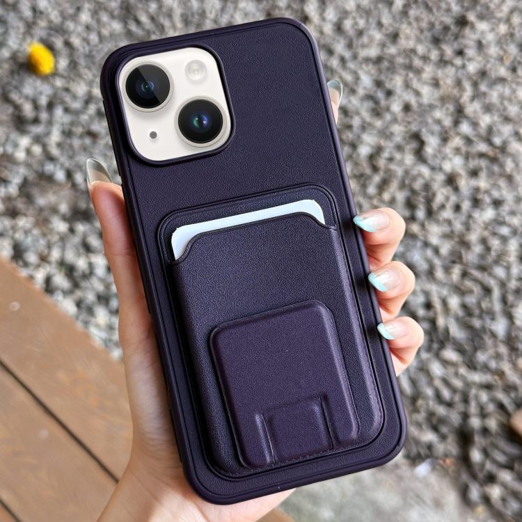 For iPhone 14 Plus Square Folding Card Bag Holder Phone Case