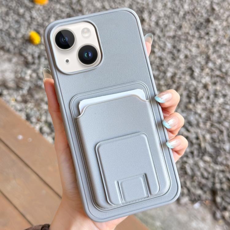 For iPhone 14 Plus Square Folding Card Bag Holder Phone Case