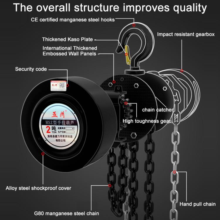 1T Load Capacity 3m HSZ Type Round Hand Chain Hoist Hand Operated Chain Hoist Manual Hoist