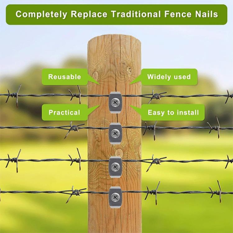 50pcs Reusable Fence Staples Rustproof Metal Fasteners for Garden Farm Wire Fences - Silver