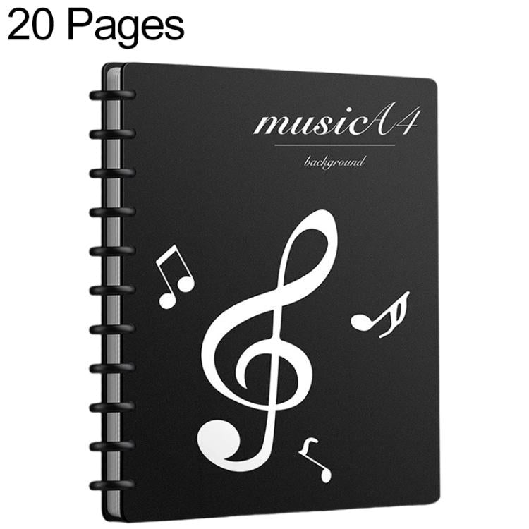 A4 Size Mushroom-shaped Button Music Sheet Binder Folder with Index Tabs, Type:Black 20 Pages