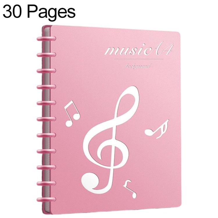A4 Size Mushroom-shaped Button Music Sheet Binder Folder with Index Tabs, Type:Pink 30 Pages