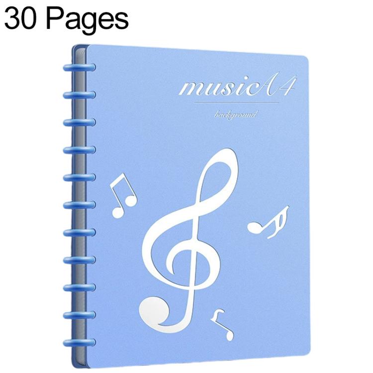A4 Size Mushroom-shaped Button Music Sheet Binder Folder with Index Tabs, Type:Blue 30 Pages+Pen+Notebook