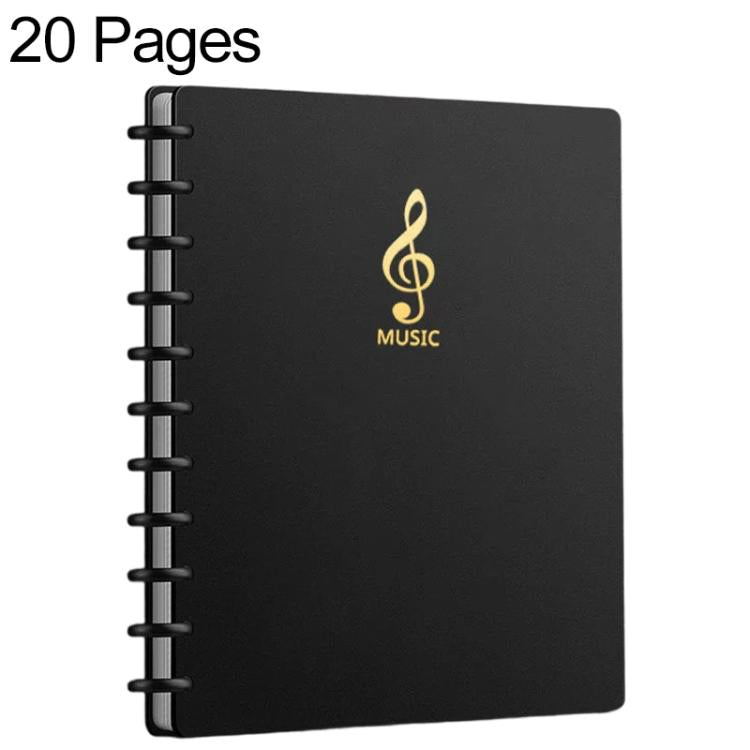 A4 Size Mushroom-shaped Button Music Sheet Binder Folder with Index Tabs, Type:Simple Black 20 Pages+Pen+Notebook