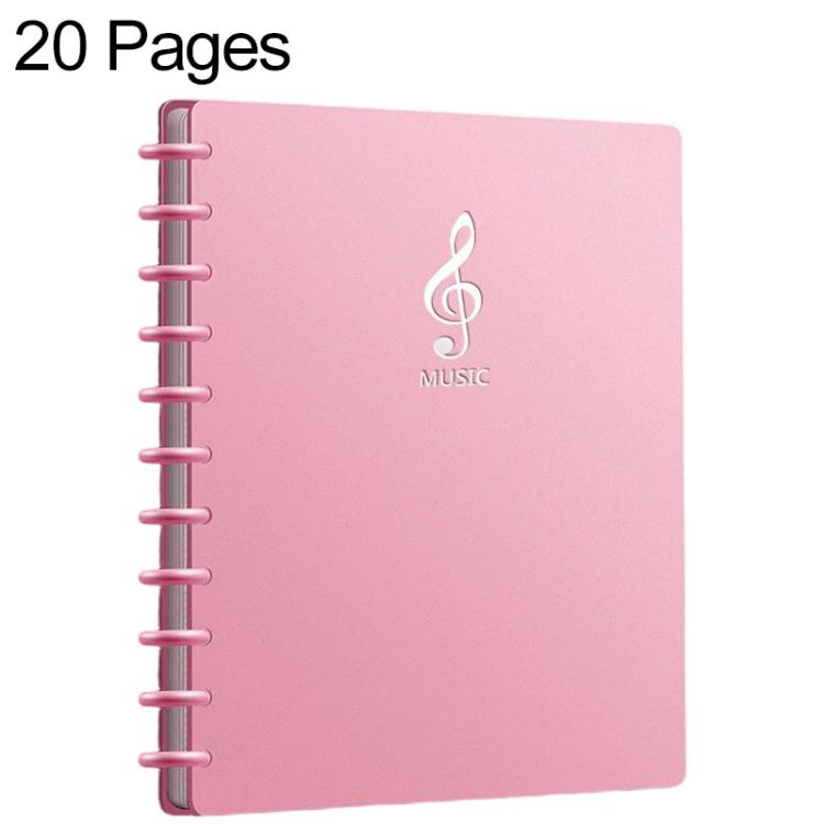 A4 Size Mushroom-shaped Button Music Sheet Binder Folder with Index Tabs, Type:Simple Pink 20 Pages+Pen+Notebook+Clip