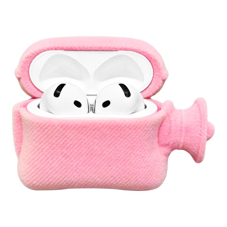 For AirPods 4 Hand Warmer Plush Earphone Protective Case with Keychain - Pink