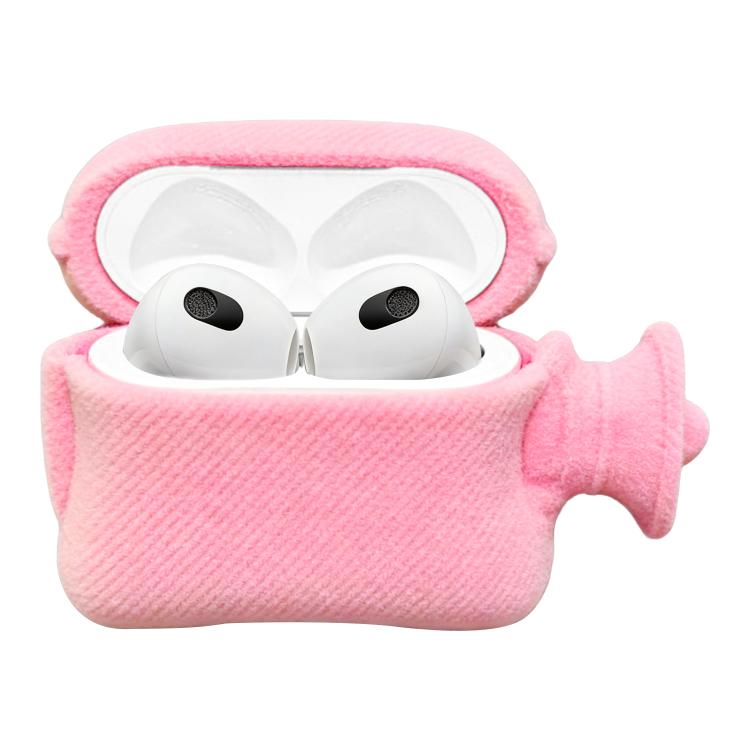For AirPods 3 Hand Warmer Plush Earphone Protective Case with Keychain - Pink