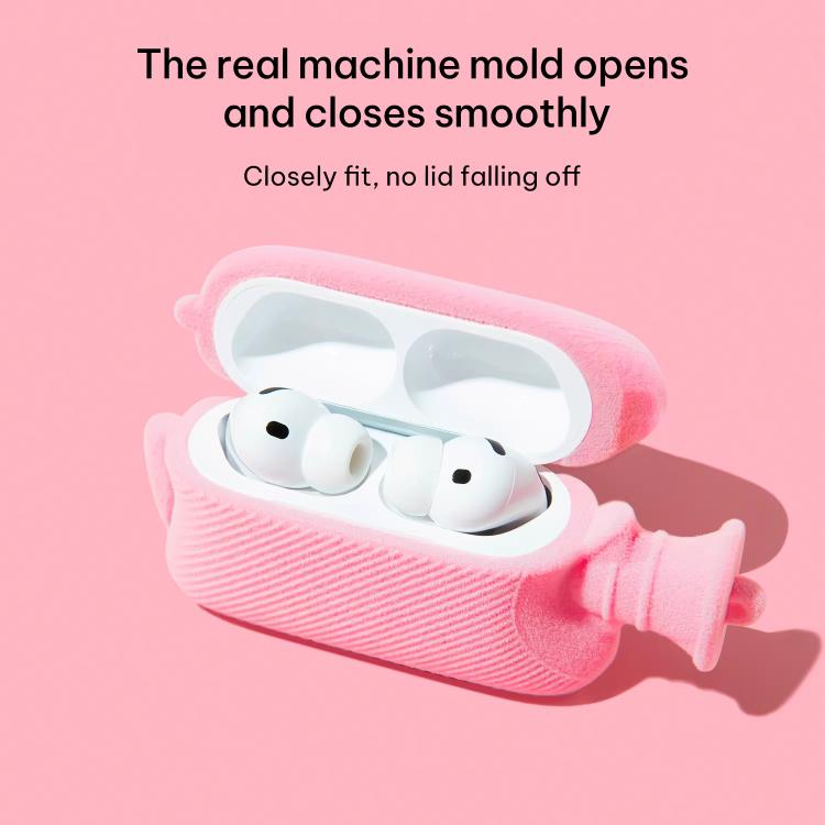 For AirPods 4 Hand Warmer Plush Earphone Protective Case with Keychain - Pink