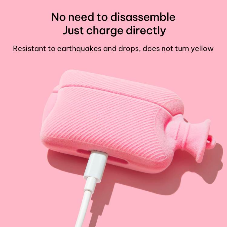 For AirPods Pro 2 Hand Warmer Plush Earphone Protective Case with Keychain - Pink