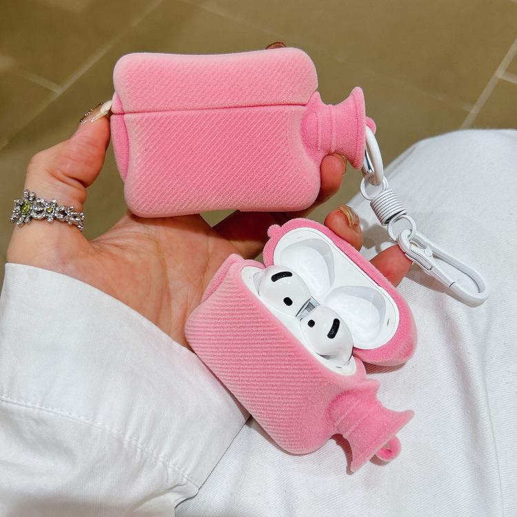 For AirPods Pro Hand Warmer Plush Earphone Protective Case with Keychain - Pink