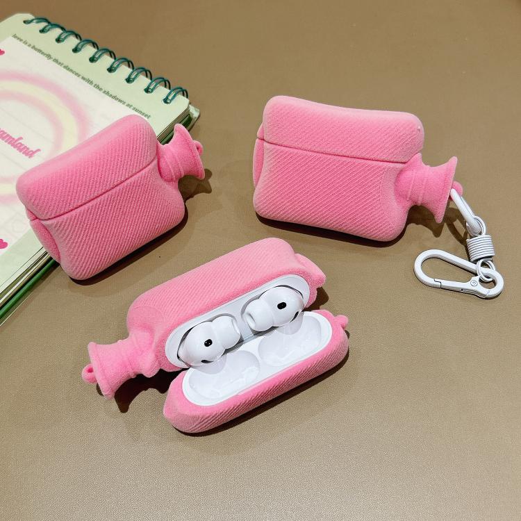 For AirPods Pro Hand Warmer Plush Earphone Protective Case with Keychain - Pink