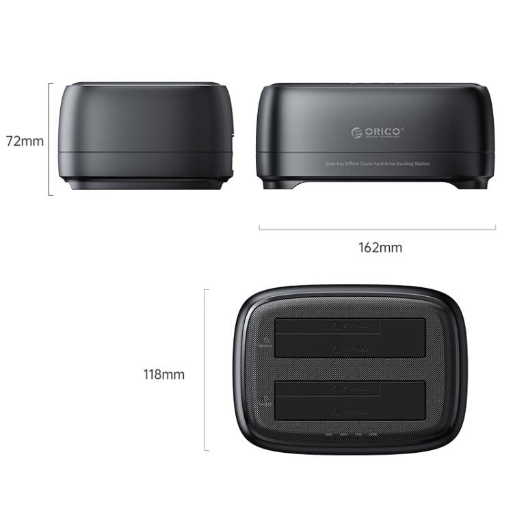 ORICO DD28C3-C 2.5 / 3.5 inch HDD / SSD Type-C to SATA 2 Bay Drive Docking Station, US Plug - Black