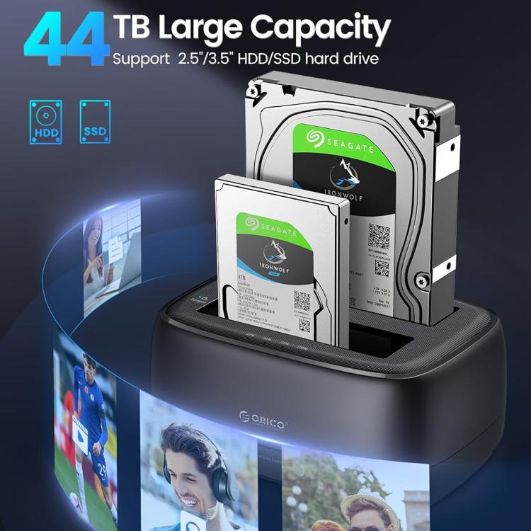 ORICO DD28C3-C 2.5 / 3.5 inch HDD / SSD Type-C to SATA 2 Bay Drive Docking Station, UK Plug - Black