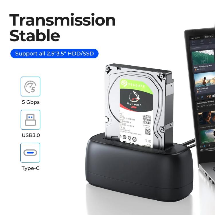 ORICO DD18C3 2.5 / 3.5 inch HDD / SSD SATA Single Bay Drive Docking Station, UK Plug - Black
