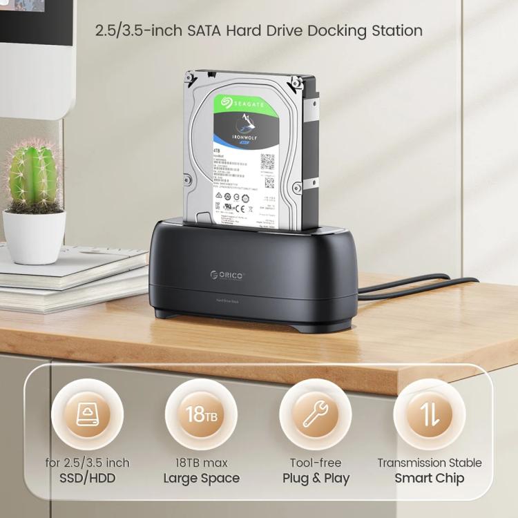 ORICO DD18C3 2.5 / 3.5 inch HDD / SSD SATA Single Bay Drive Docking Station, US Plug - Black