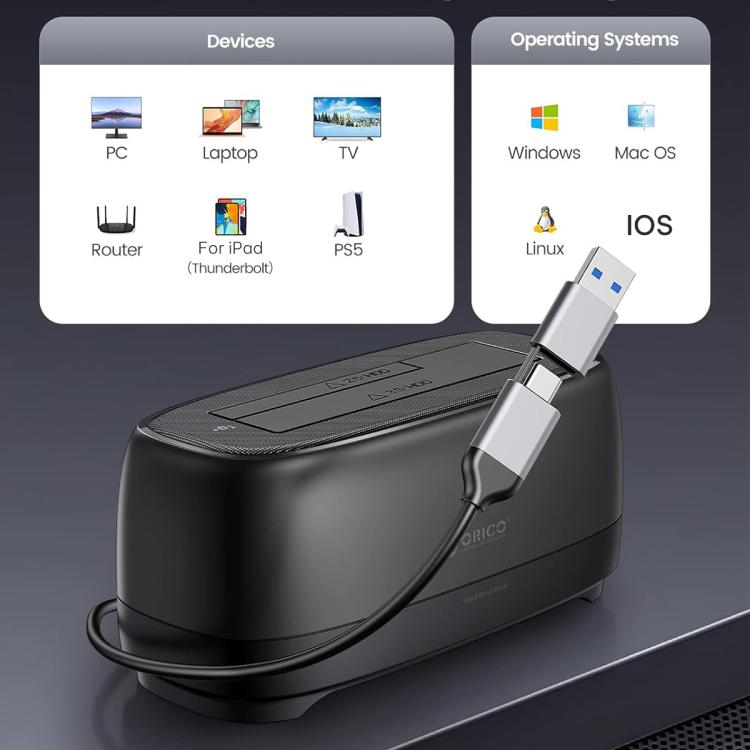 ORICO DD18C3 2.5 / 3.5 inch HDD / SSD SATA Single Bay Drive Docking Station, US Plug - Black