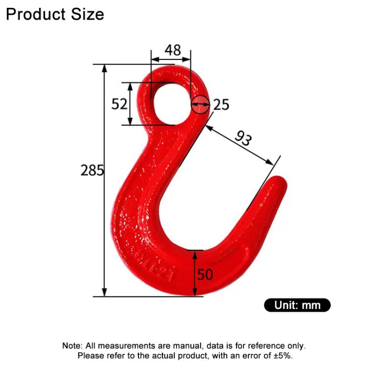 8T Load Large Opening Lifting Hook Alloy Steel Clevis Hook Lifting Sling Tool - Red