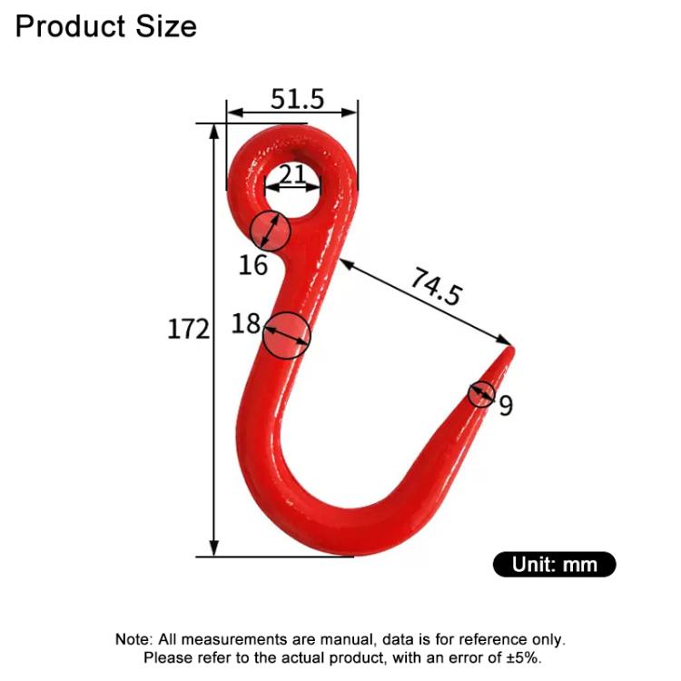 1T Load Steel Pipe Lifting Hook Alloy Steel Clevis Hook Lifting Sling Tool - Red