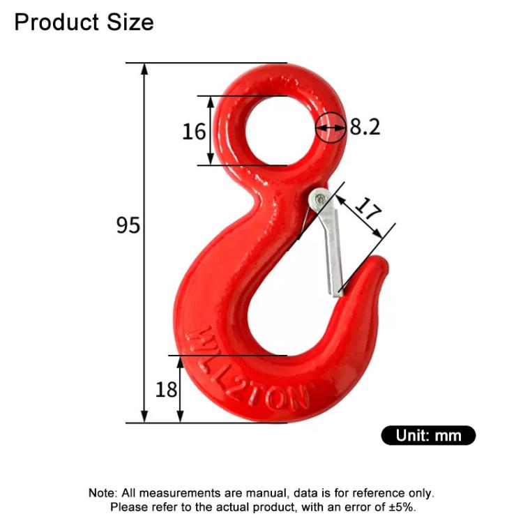 0.5T Load Eye Hook Alloy Steel Clevis Hook Lifting Sling Tool - Red