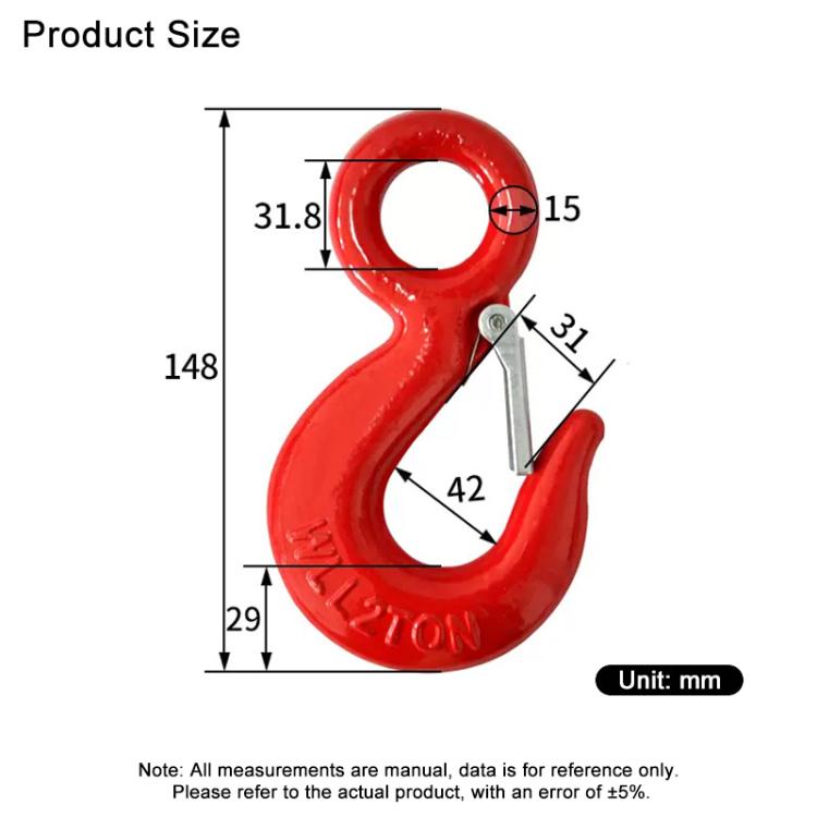 3T Load Eye Hook Alloy Steel Clevis Hook Lifting Sling Tool - Red