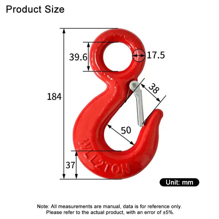5T Load Eye Hook Alloy Steel Clevis Hook Lifting Sling Tool - Red