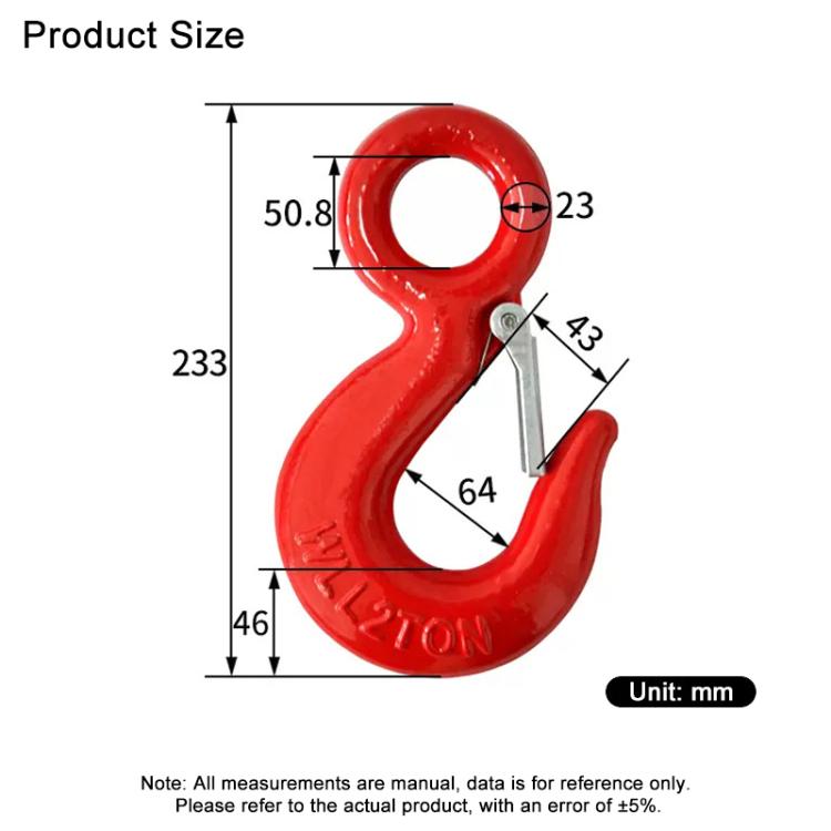 7T Load Eye Hook Alloy Steel Clevis Hook Lifting Sling Tool - Red