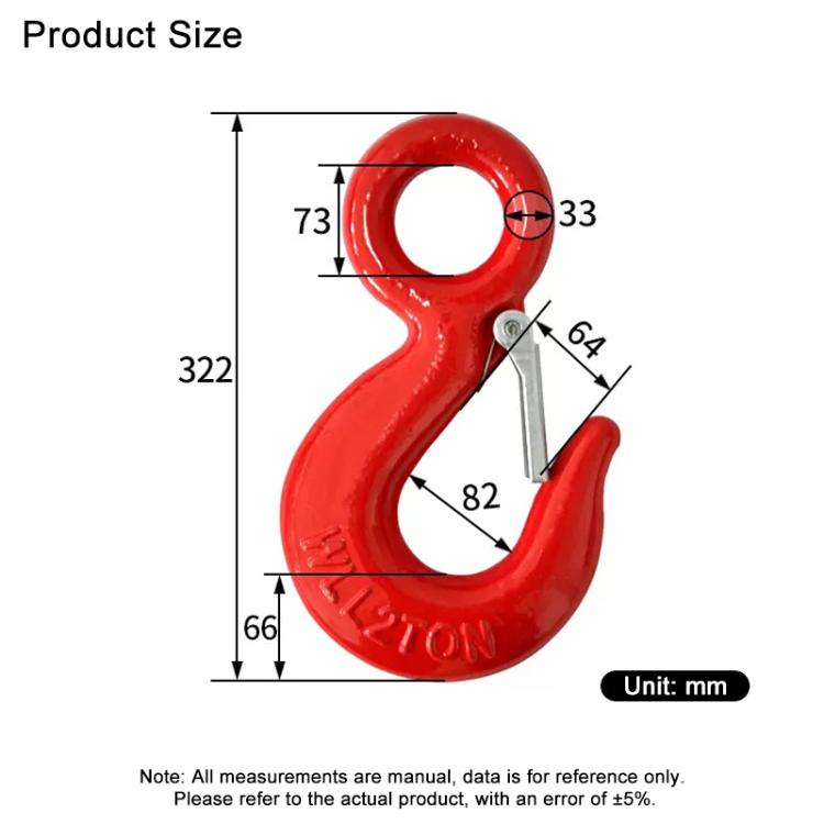 15T Load Eye Hook Alloy Steel Clevis Hook Lifting Sling Tool - Red