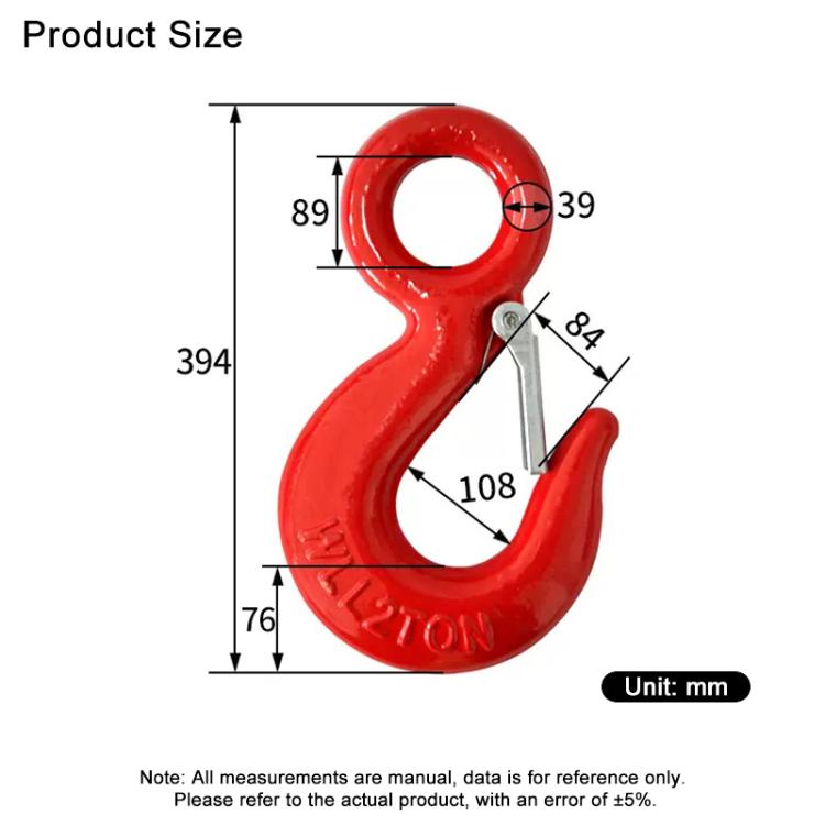 22T Load Eye Hook Alloy Steel Clevis Hook Lifting Sling Tool - Red