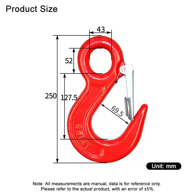 8T Load Container Hook Alloy Steel Clevis Hook Lifting Sling Tool - Red