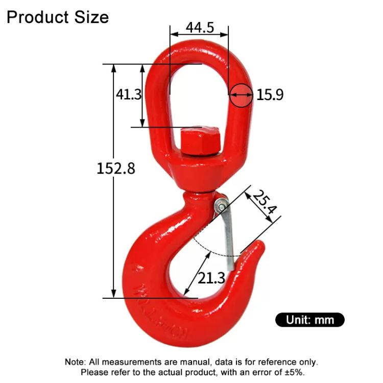 2T Load Swivel Hook Alloy Steel Clevis Hook Lifting Sling Tool - Red